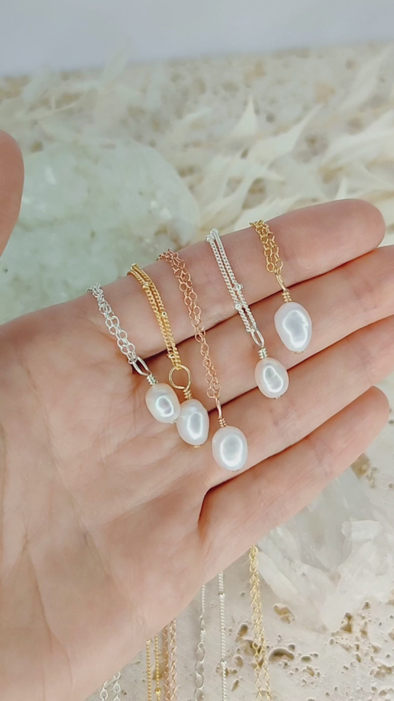 Raw White Freshwater Pearl Natural Crystal Pendant Necklace