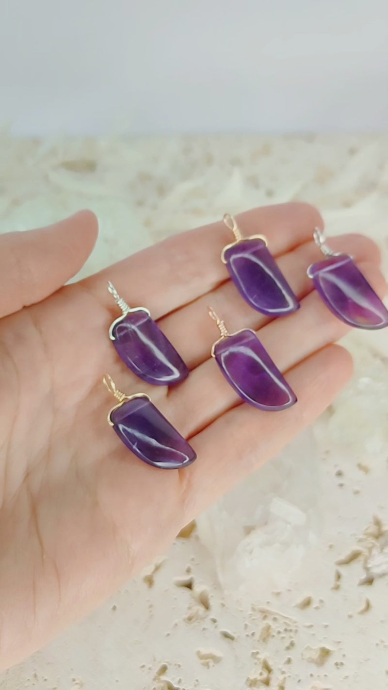 Small Smooth Amethyst Crystal Pendant with Gentle Point