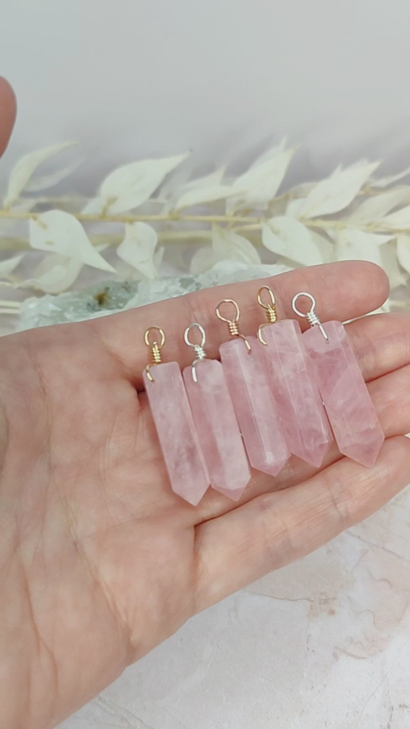 Large Rose Quartz Crystal Tower Point Generator Pendant