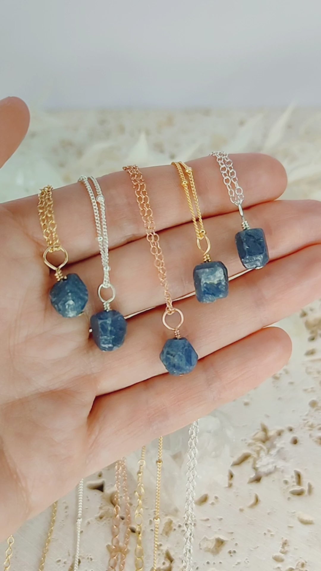 Tiny Raw Sapphire Pendant Necklace