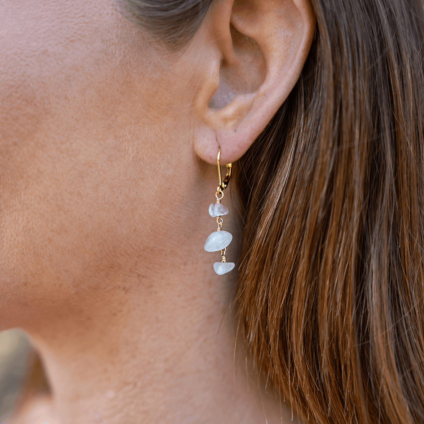 Rainbow Moonstone Crystal Beaded Chain Dangle Leverback Earrings - Rainbow Moonstone Crystal Beaded Chain Dangle Leverback Earrings - 14k Gold Fill - Luna Tide Handmade Crystal Jewellery