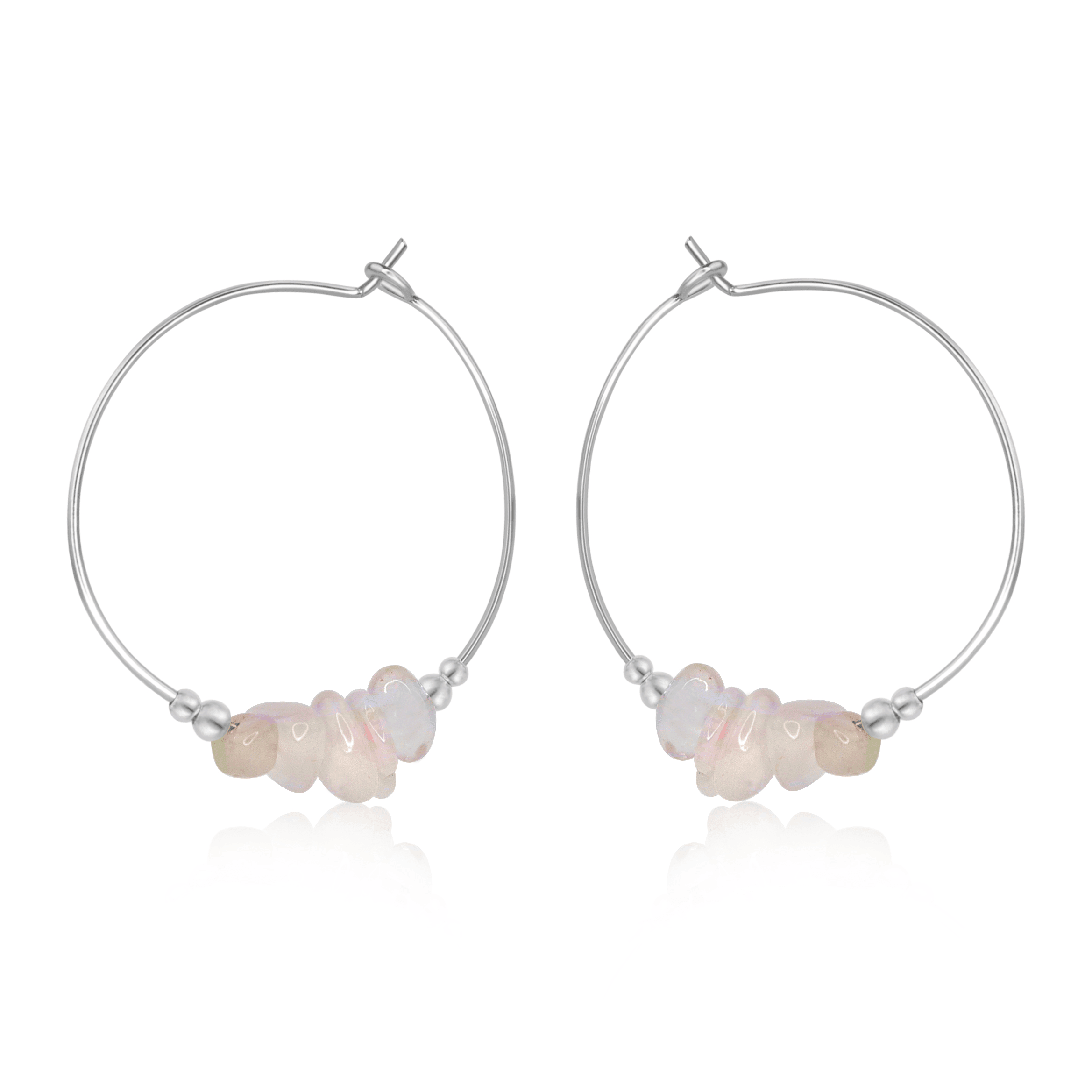 Rainbow Moonstone Crystal Chip Large Hoop Earrings - Rainbow Moonstone Crystal Chip Large Hoop Earrings - Sterling Silver - Luna Tide Handmade Crystal Jewellery