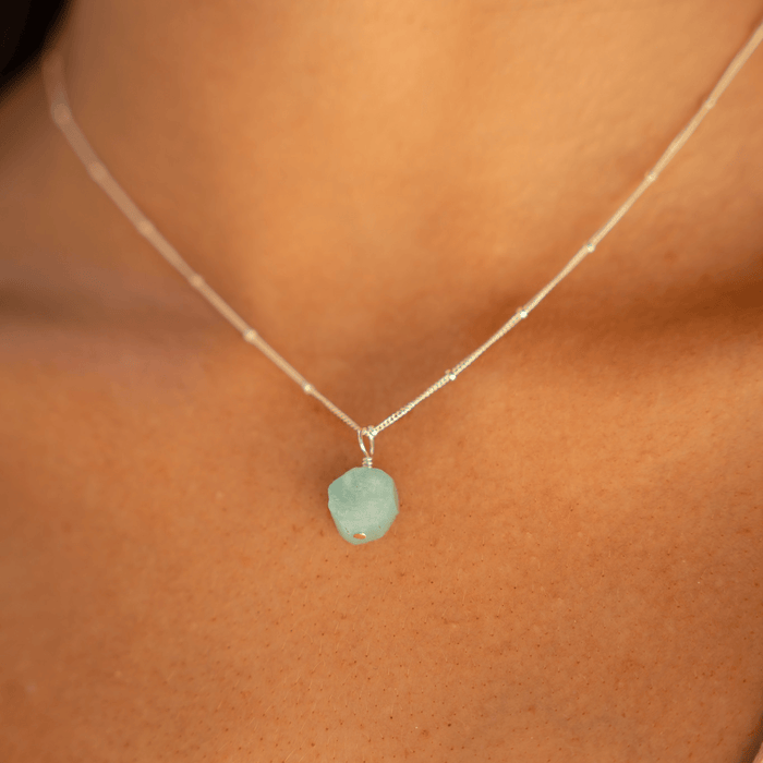Raw Amazonite Natural Crystal Pendant Necklace - Raw Amazonite Natural Crystal Pendant Necklace - Sterling Silver / Satellite - Luna Tide Handmade Crystal Jewellery