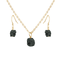 Raw Black Tourmaline Crystal Earrings & Necklace Set - Raw Black Tourmaline Crystal Earrings & Necklace Set - 14k Gold Fill - Luna Tide Handmade Crystal Jewellery