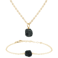 Raw Black Tourmaline Crystal Necklace & Bracelet Set - Raw Black Tourmaline Crystal Necklace & Bracelet Set - 14k Gold Fill - Luna Tide Handmade Crystal Jewellery