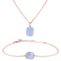 Raw Blue Lace Agate Crystal Necklace & Bracelet Set - Raw Blue Lace Agate Crystal Necklace & Bracelet Set - 14k Rose Gold Fill - Luna Tide Handmade Crystal Jewellery