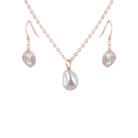Raw Freshwater Pearl Crystal Earrings & Necklace Set - Raw Freshwater Pearl Crystal Earrings & Necklace Set - 14k Rose Gold Fill - Luna Tide Handmade Crystal Jewellery