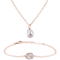 Raw Freshwater Pearl Crystal Necklace & Bracelet Set - Raw Freshwater Pearl Crystal Necklace & Bracelet Set - 14k Rose Gold Fill - Luna Tide Handmade Crystal Jewellery