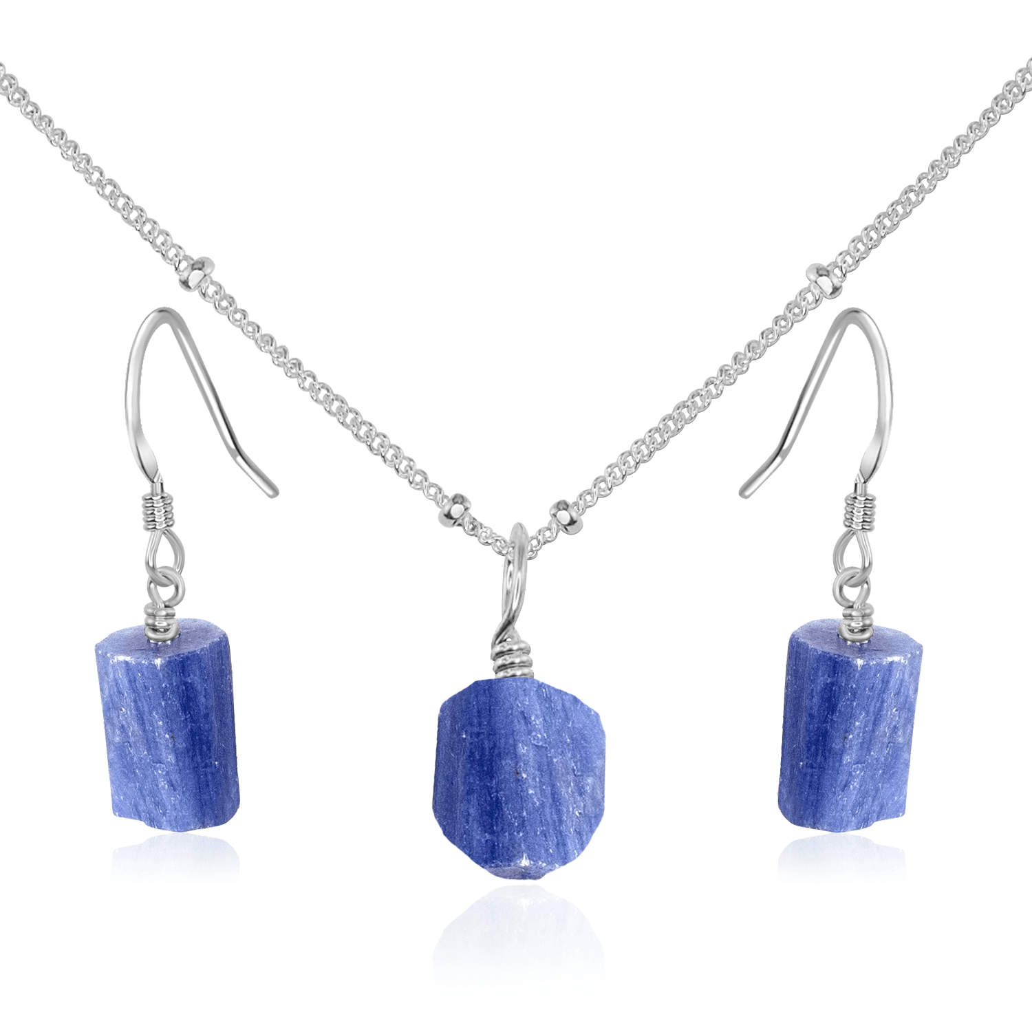 Raw Kyanite Crystal Jewellery Set - Raw Kyanite Crystal Jewellery Set - Sterling Silver / Satellite / Necklace & Earrings - Luna Tide Handmade Crystal Jewellery