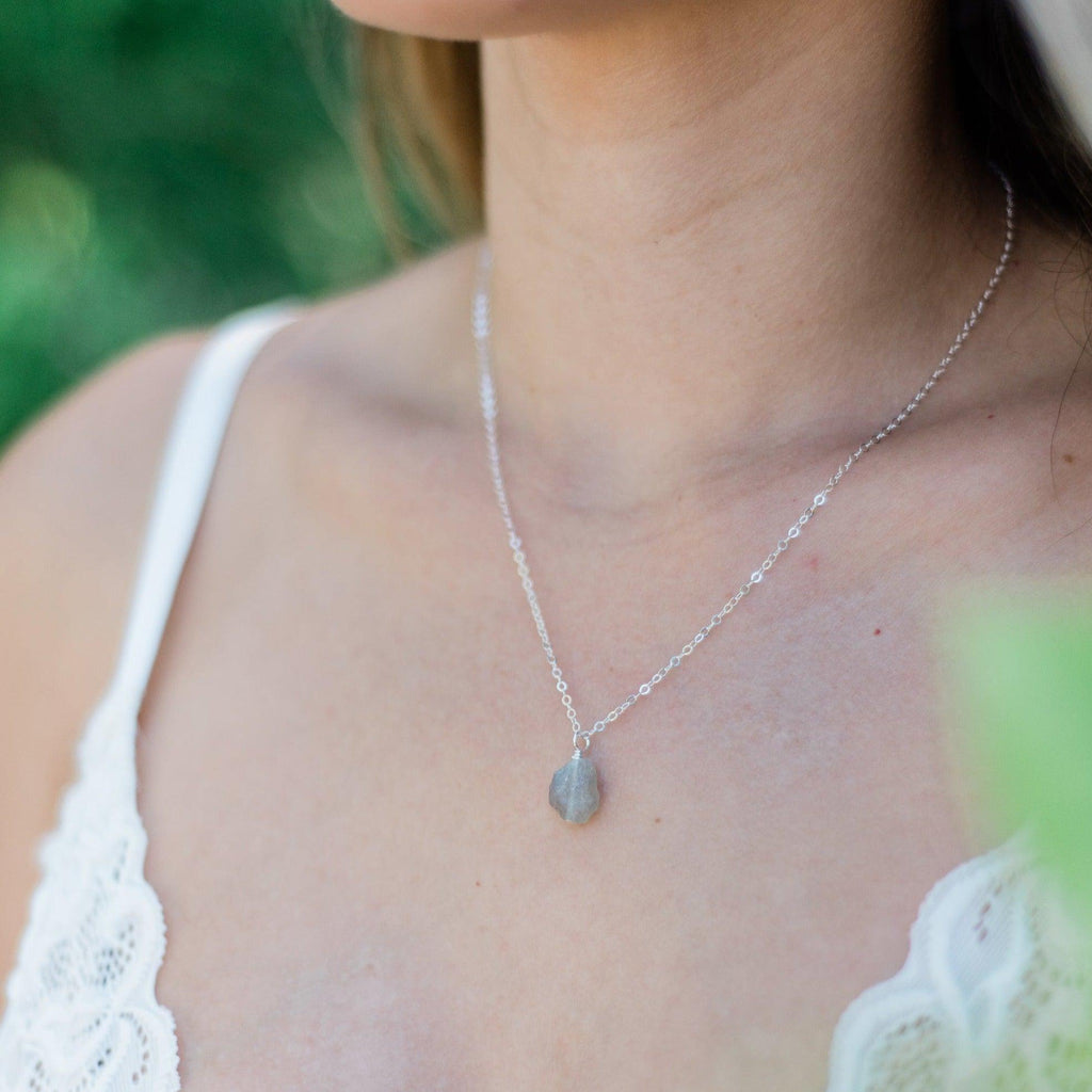 Raw Labradorite Crystal Jewellery Set - Raw Labradorite Crystal Jewellery Set - Sterling Silver / Cable / Necklace & Earrings & Bracelet - Luna Tide Handmade Crystal Jewellery