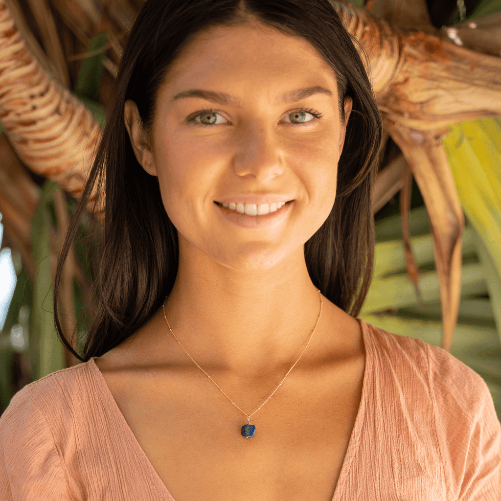 Raw Lapis Lazuli Natural Crystal Pendant Necklace - Raw Lapis Lazuli Natural Crystal Pendant Necklace - 14k Gold Fill / Satellite - Luna Tide Handmade Crystal Jewellery