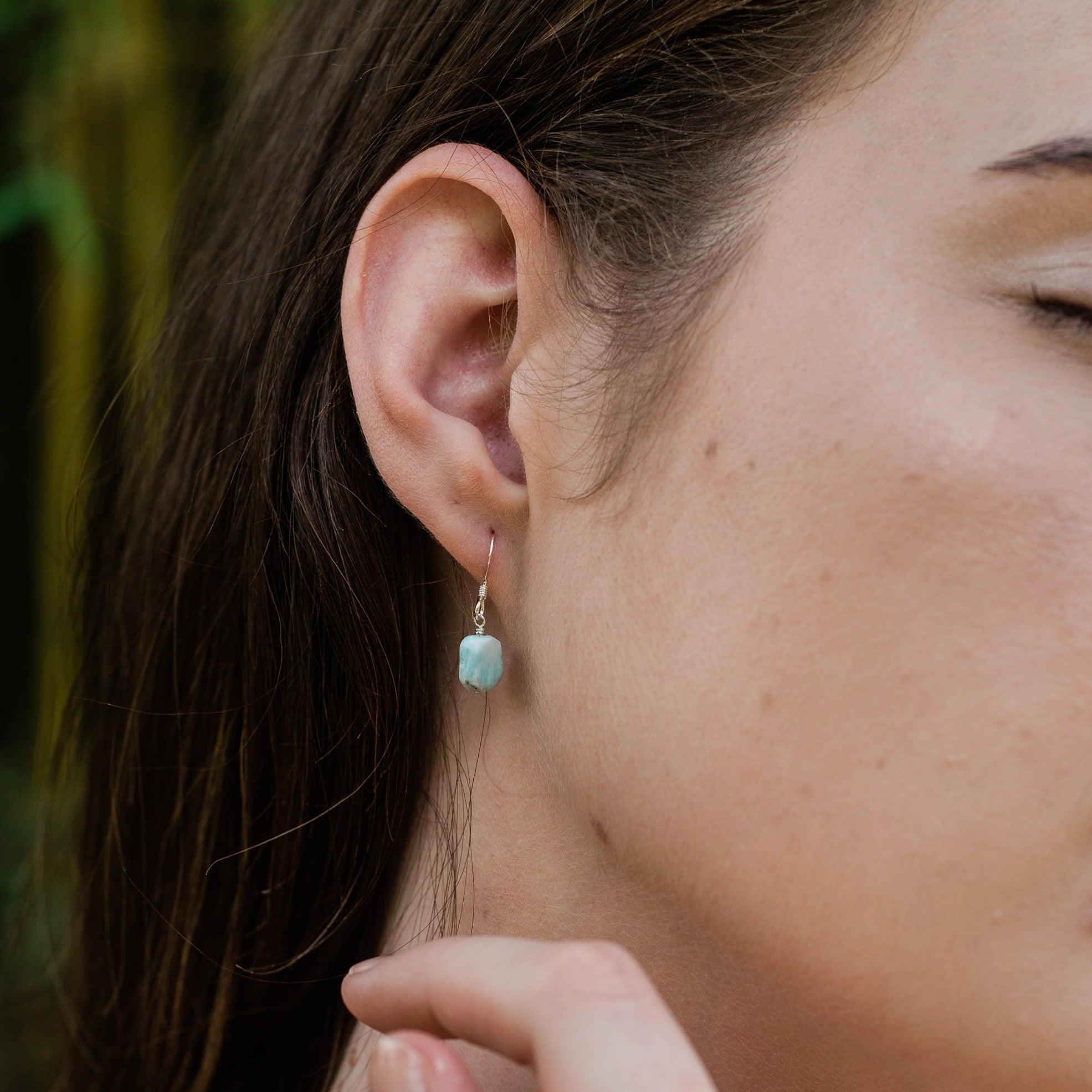 Raw Larimar Crystal Jewellery Set - Raw Larimar Crystal Jewellery Set - Sterling Silver / Cable / Necklace & Earrings & Bracelet - Luna Tide Handmade Crystal Jewellery