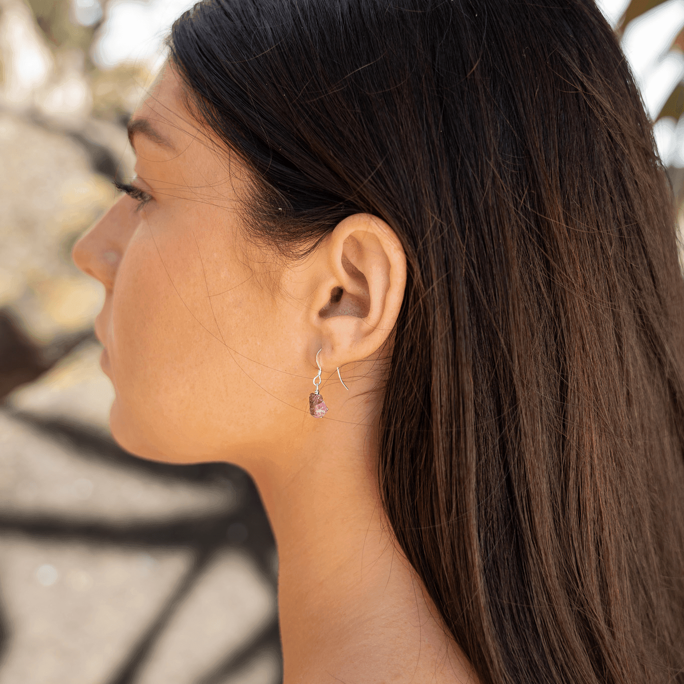 Raw Pink Tourmaline Crystal Dangle Drop Earrings - Raw Pink Tourmaline Crystal Dangle Drop Earrings - Sterling Silver - Luna Tide Handmade Crystal Jewellery