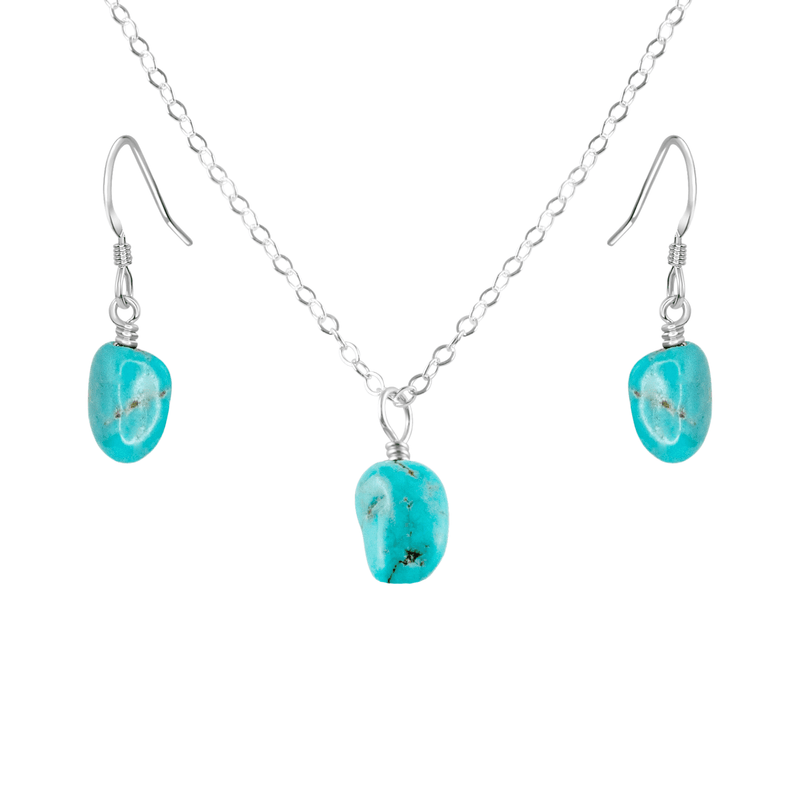 Raw Turquoise Crystal Earrings & Necklace Set - Raw Turquoise Crystal Earrings & Necklace Set - Sterling Silver - Luna Tide Handmade Crystal Jewellery
