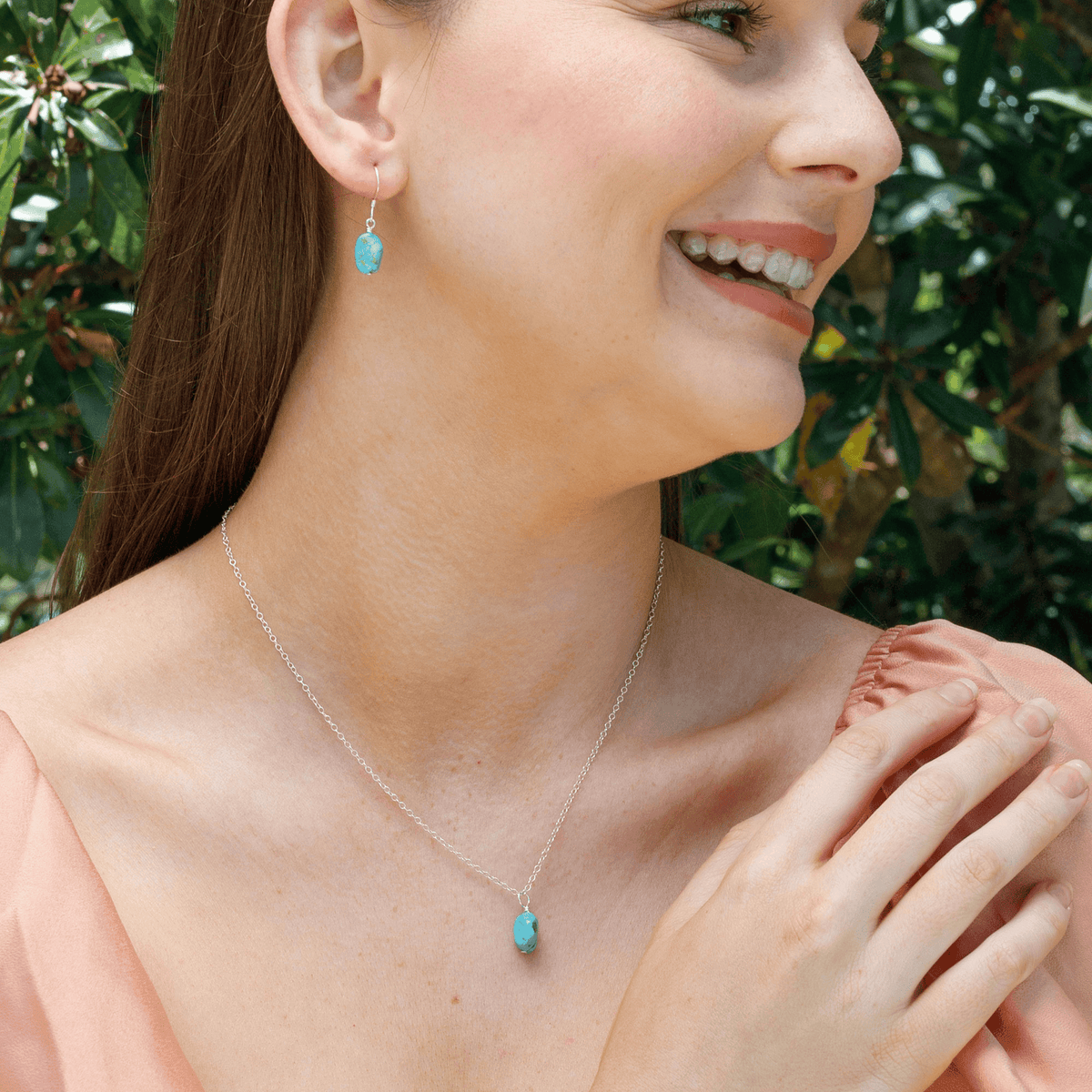 Raw Turquoise Crystal Earrings & Necklace Set - Raw Turquoise Crystal Earrings & Necklace Set - Sterling Silver - Luna Tide Handmade Crystal Jewellery