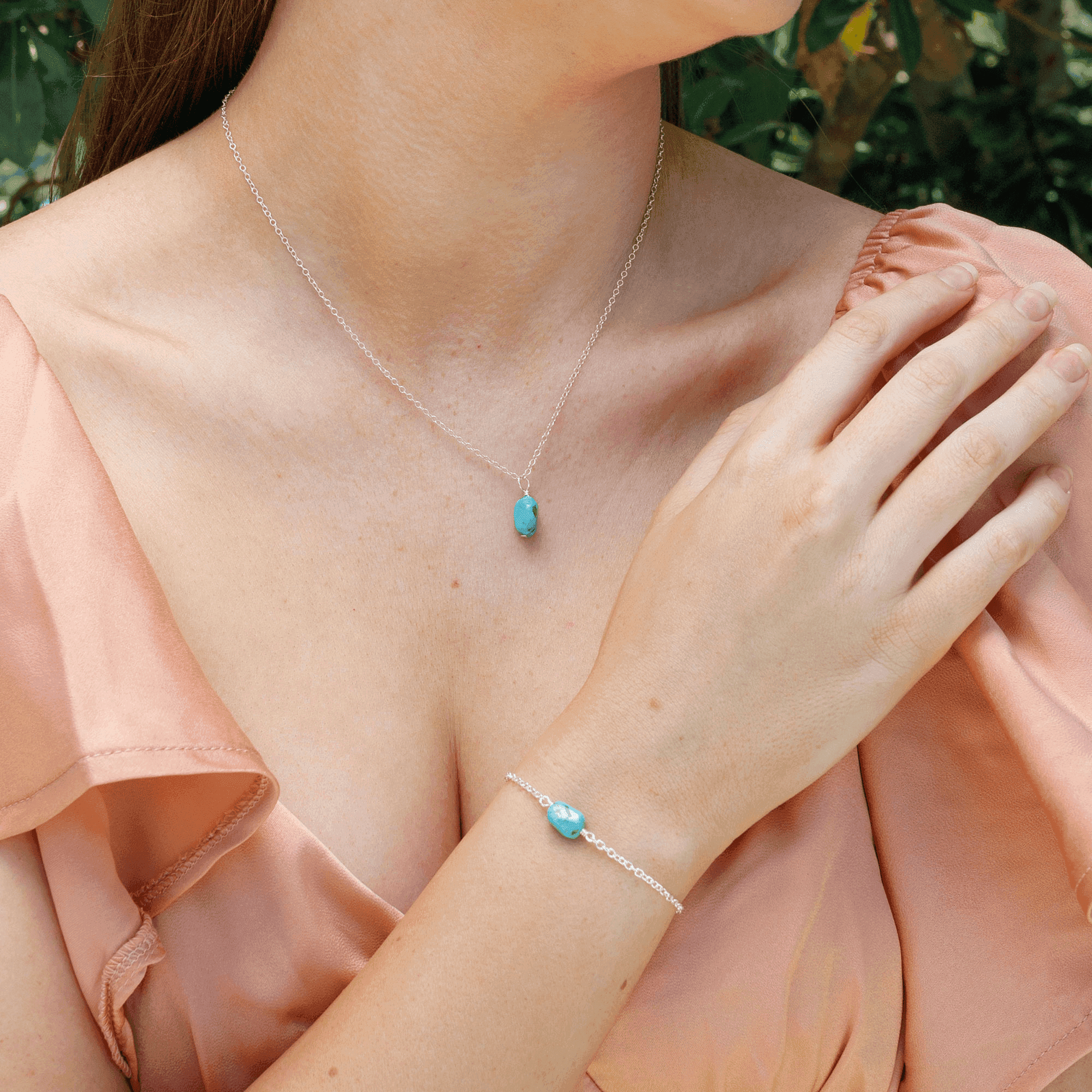 Raw Turquoise Crystal Necklace & Bracelet Set - Raw Turquoise Crystal Necklace & Bracelet Set - Sterling Silver - Luna Tide Handmade Crystal Jewellery