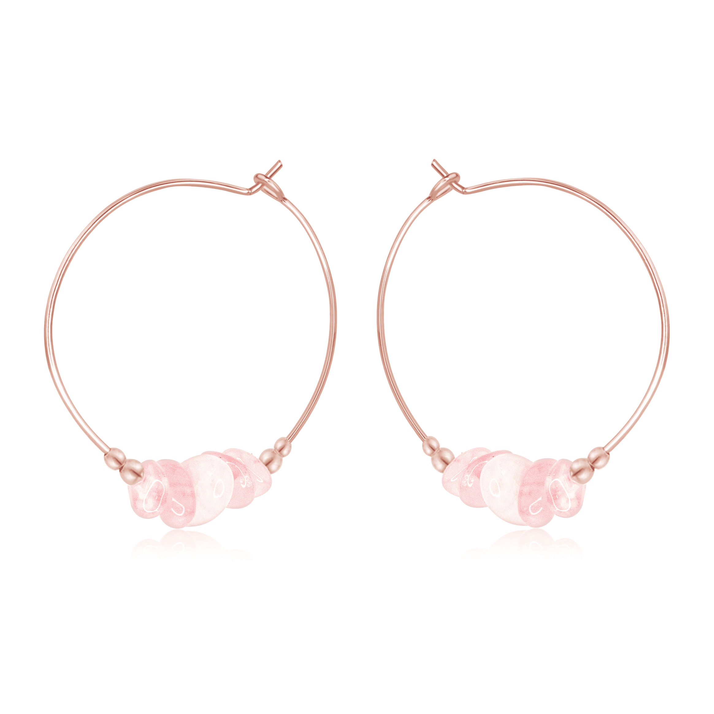 Rose Quartz Crystal Chip Large Hoop Earrings - Rose Quartz Crystal Chip Large Hoop Earrings - 14k Rose Gold Fill - Luna Tide Handmade Crystal Jewellery