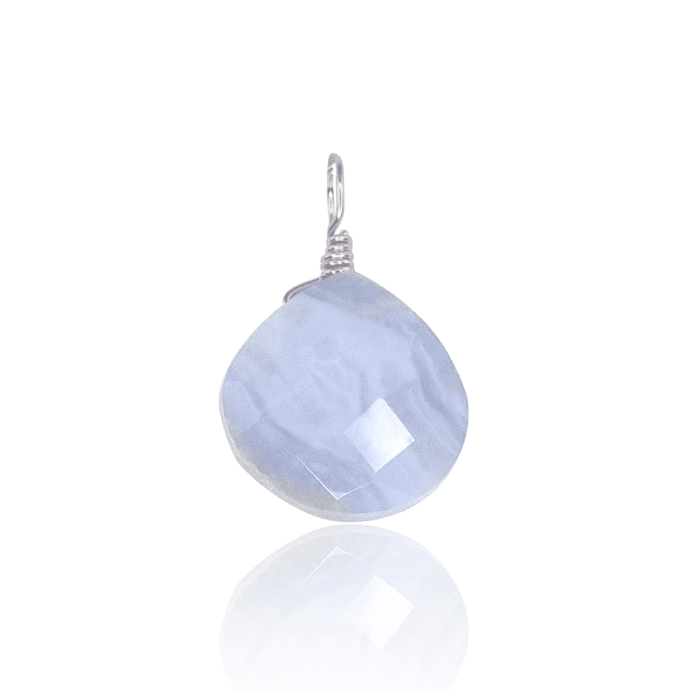 Tiny Blue Lace Agate Teardrop Gemstone Pendant - Tiny Blue Lace Agate Teardrop Gemstone Pendant - Stainless Steel - Luna Tide Handmade Crystal Jewellery