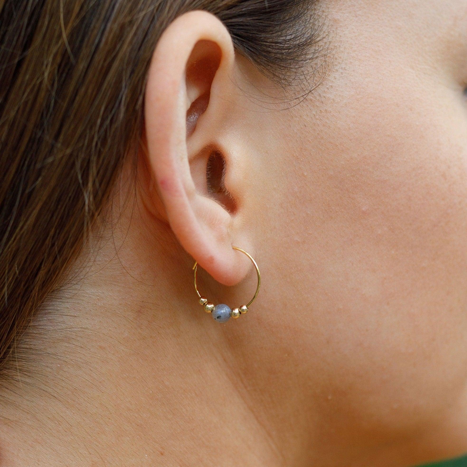 Labradorite and garnet gemstone gold hoop earrings outlet