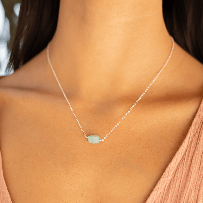Tiny Raw Amazonite Crystal Nugget Necklace - Tiny Raw Amazonite Crystal Nugget Necklace - Sterling Silver - Luna Tide Handmade Crystal Jewellery