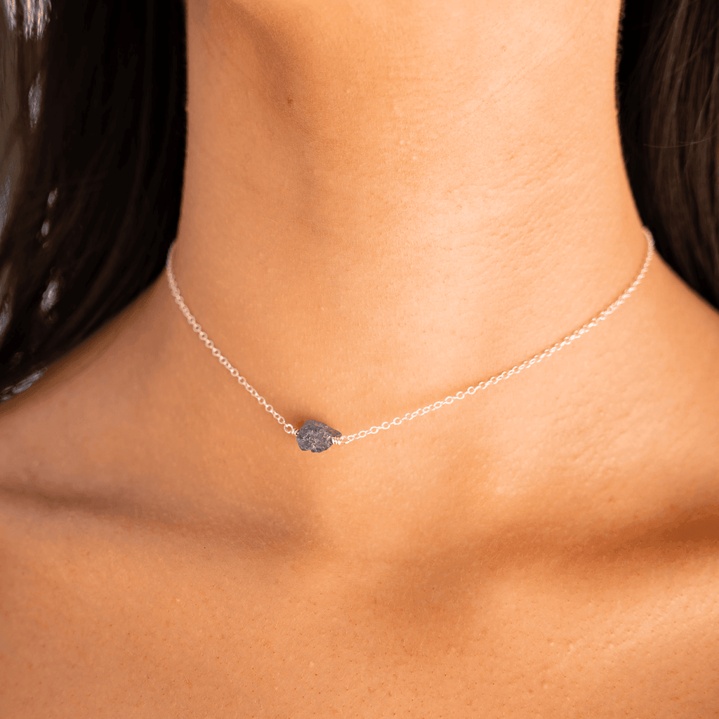Tiny Raw Tanzanite Crystal Nugget Choker - Tiny Raw Tanzanite Crystal Nugget Choker - Sterling Silver - Luna Tide Handmade Crystal Jewellery
