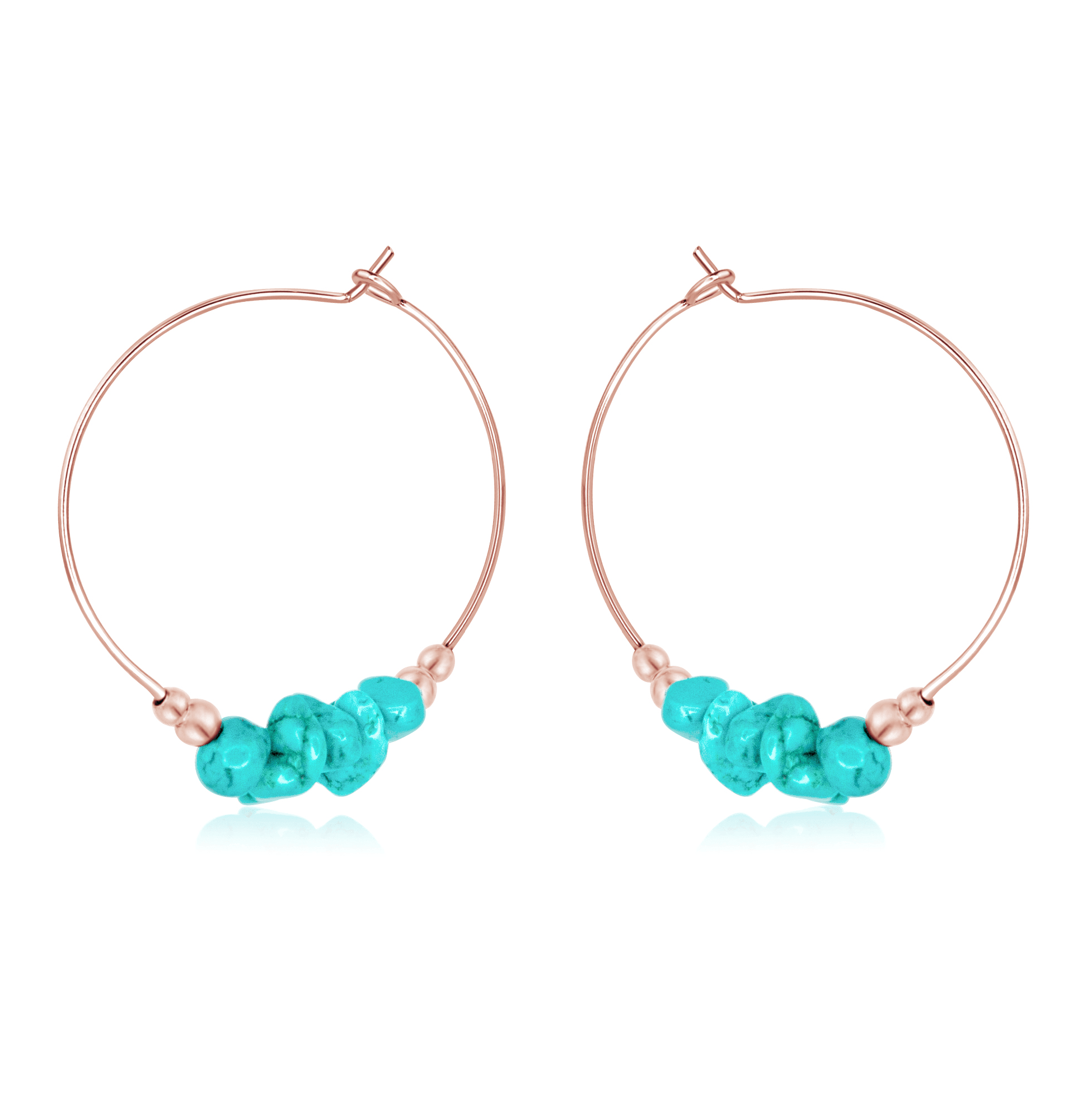 Turquoise Crystal Chip Large Hoop Earrings - Turquoise Crystal Chip Large Hoop Earrings - 14k Rose Gold Fill - Luna Tide Handmade Crystal Jewellery