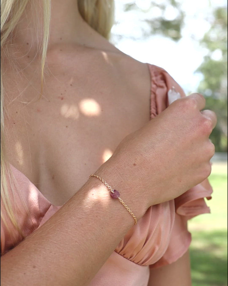 Raw Pink Tourmaline Crystal Nugget Bracelet