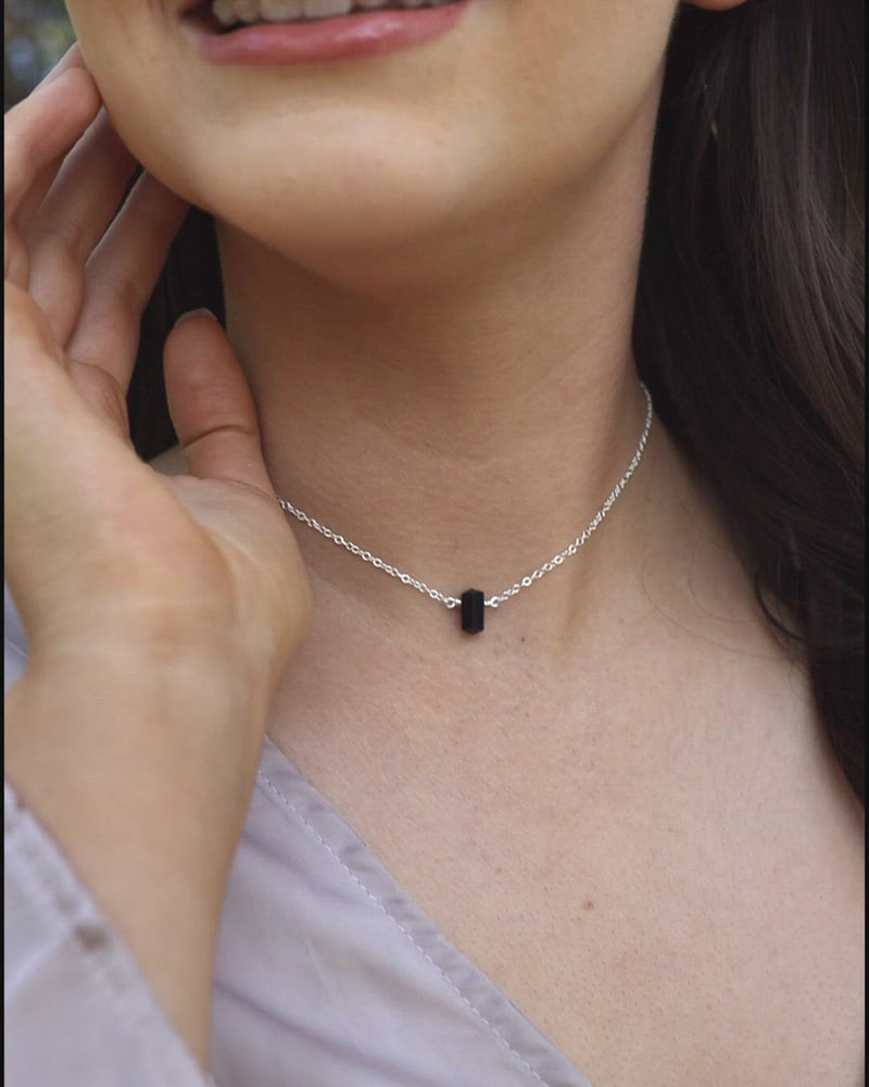 Double Terminated Black Tourmaline Mini Crystal Point Choker Necklace