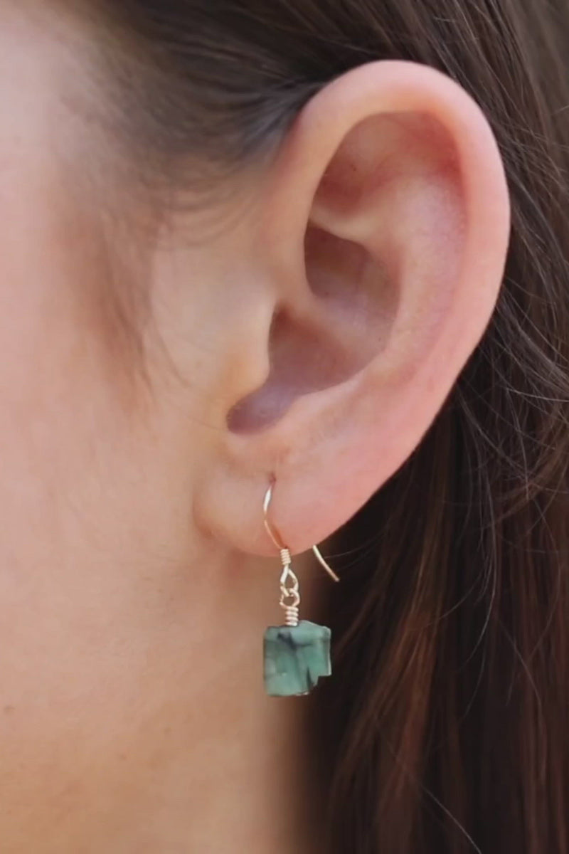 Raw Green Emerald Crystal Dangle Drop Earrings