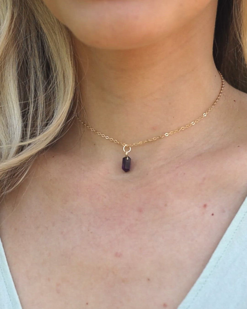 Amethyst Mini Double Terminated Crystal Point Pendant Choker Necklace