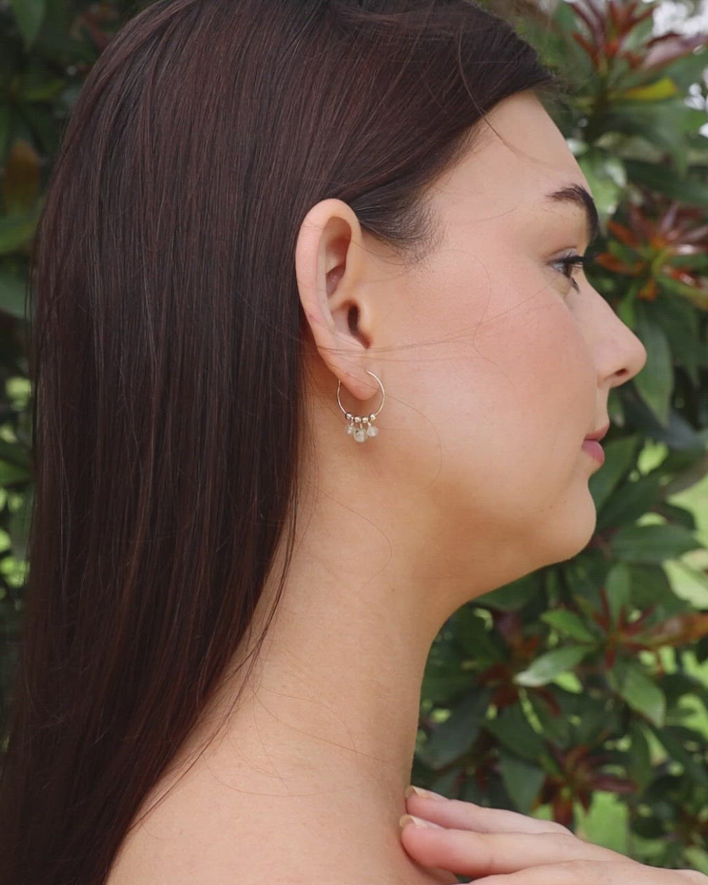 Green Prehnite Gemstone Bead Drop Hoop Earrings