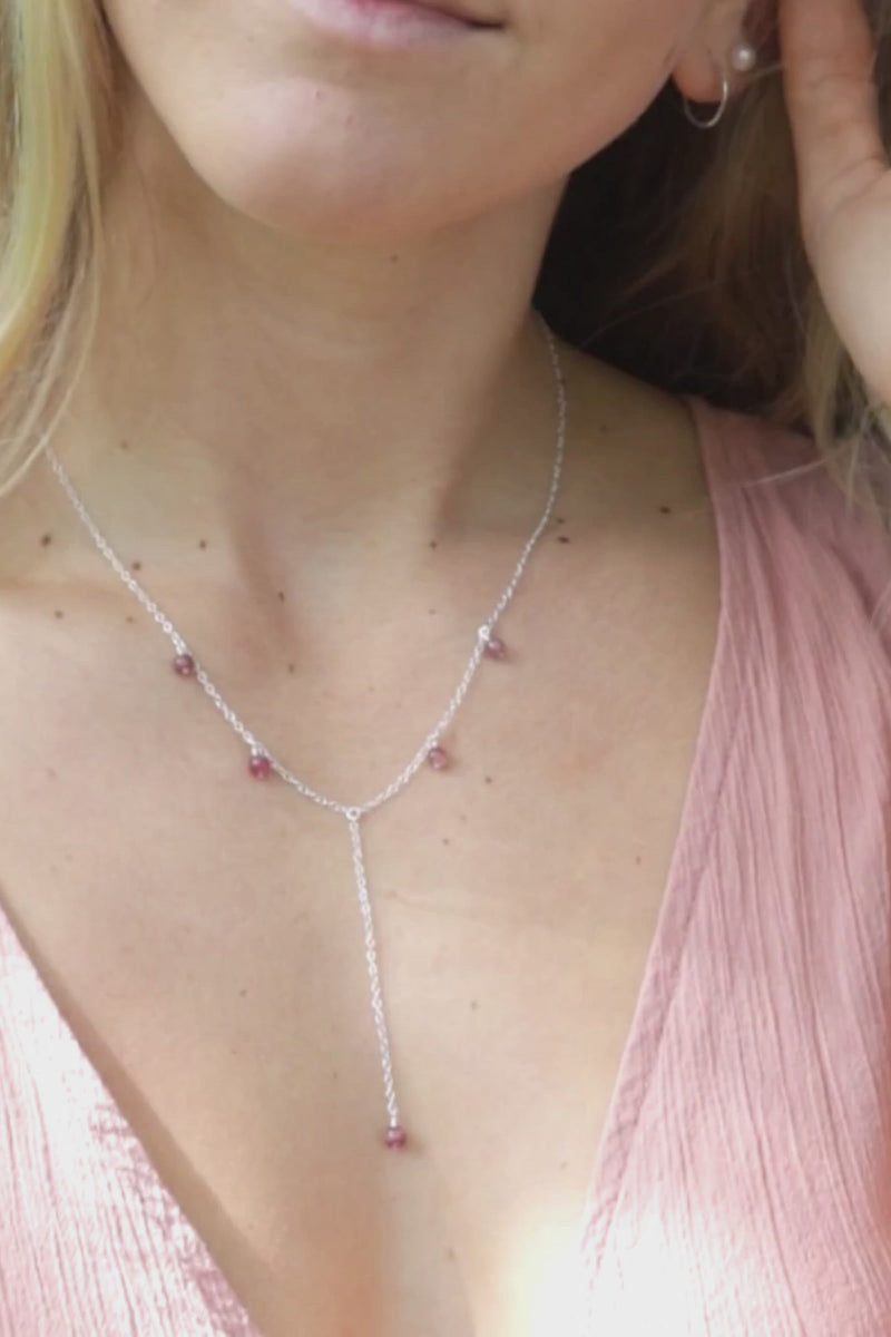 Pink Tourmaline Boho Lariat Necklace