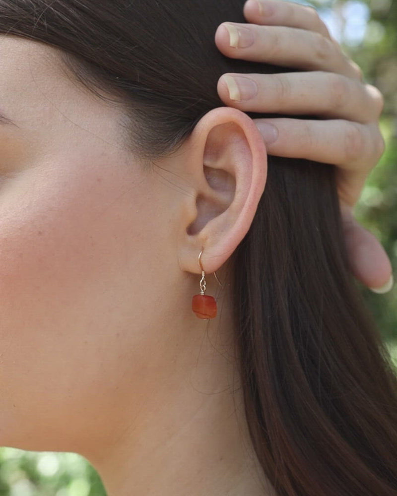 Raw Orange Carnelian Crystal Dangle Drop Earrings