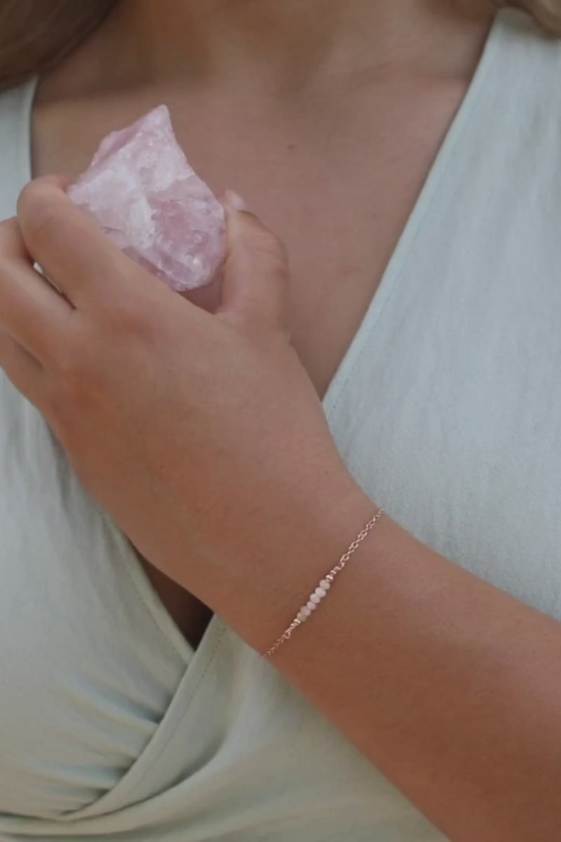Sparkling Pink Peruvian Opal Gemstone Faceted Bead Bar Bracelet