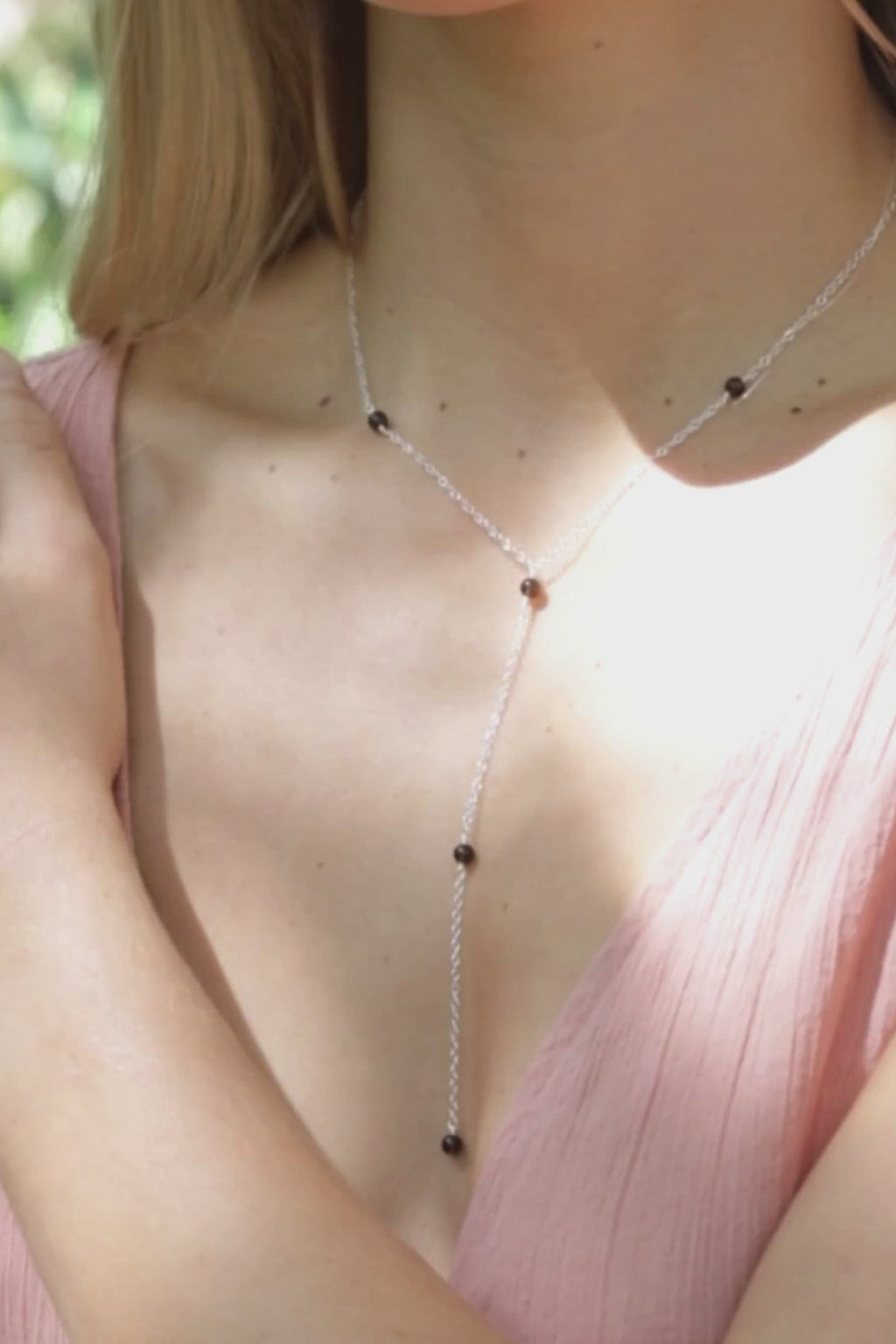 Dainty Smoky Quartz Lariat Necklace