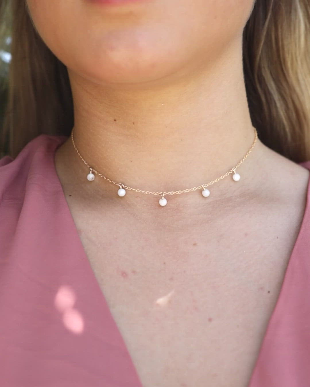 White Moonstone Bead Drop Choker