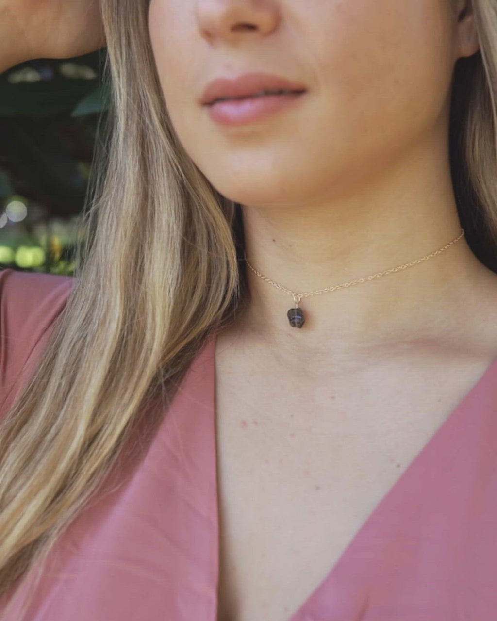 Tiny Rough Smoky Quartz Gemstone Pendant Choker