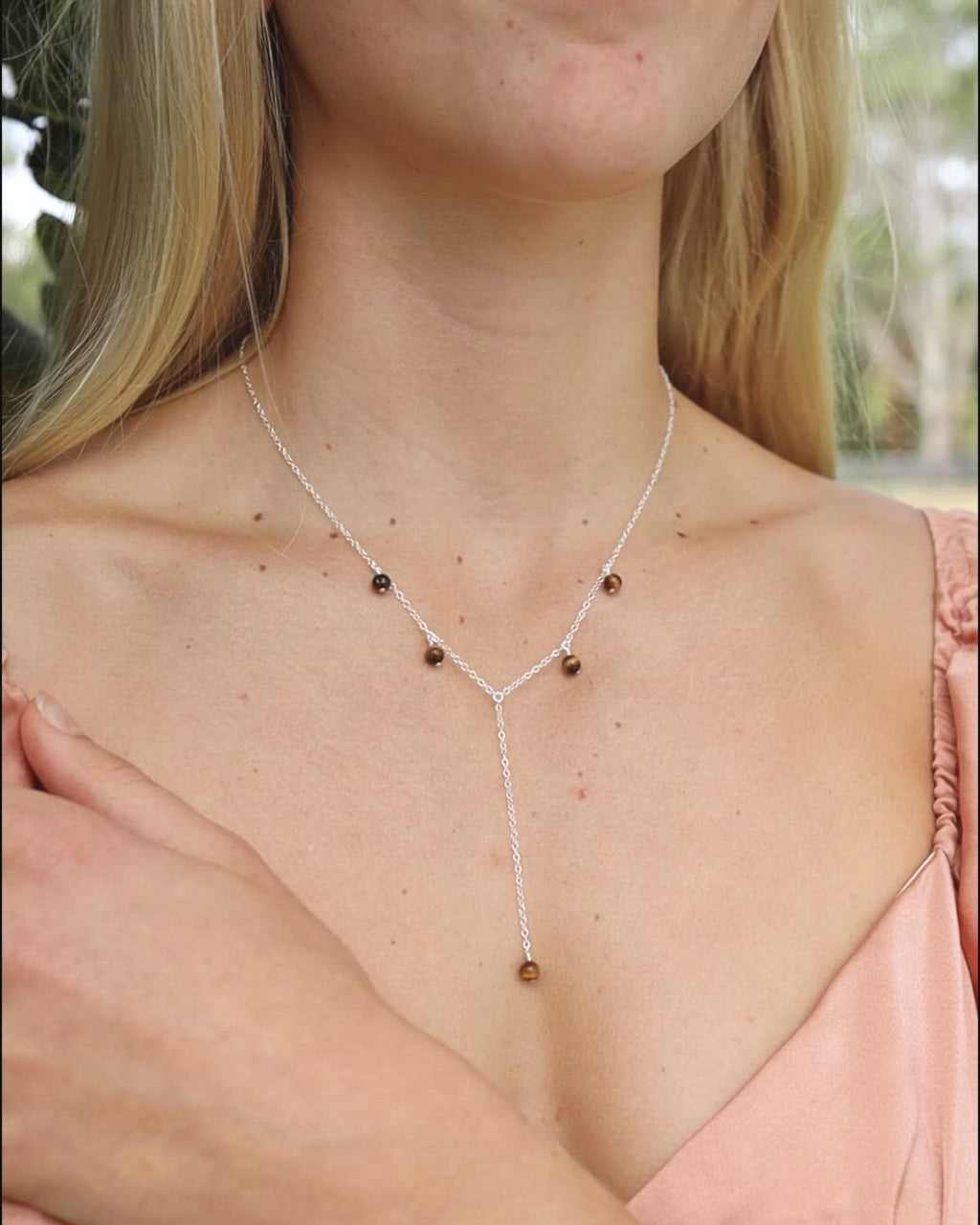 Tiger's Eye Crystal Boho Lariat Necklace