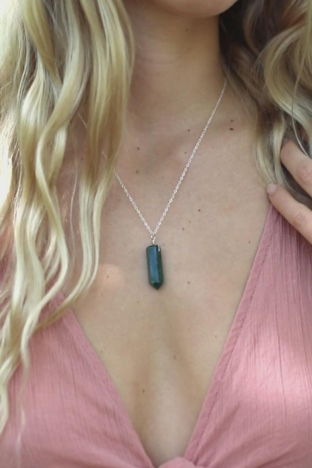 Green Aventurine Crystal Generator Point Pendant Necklace