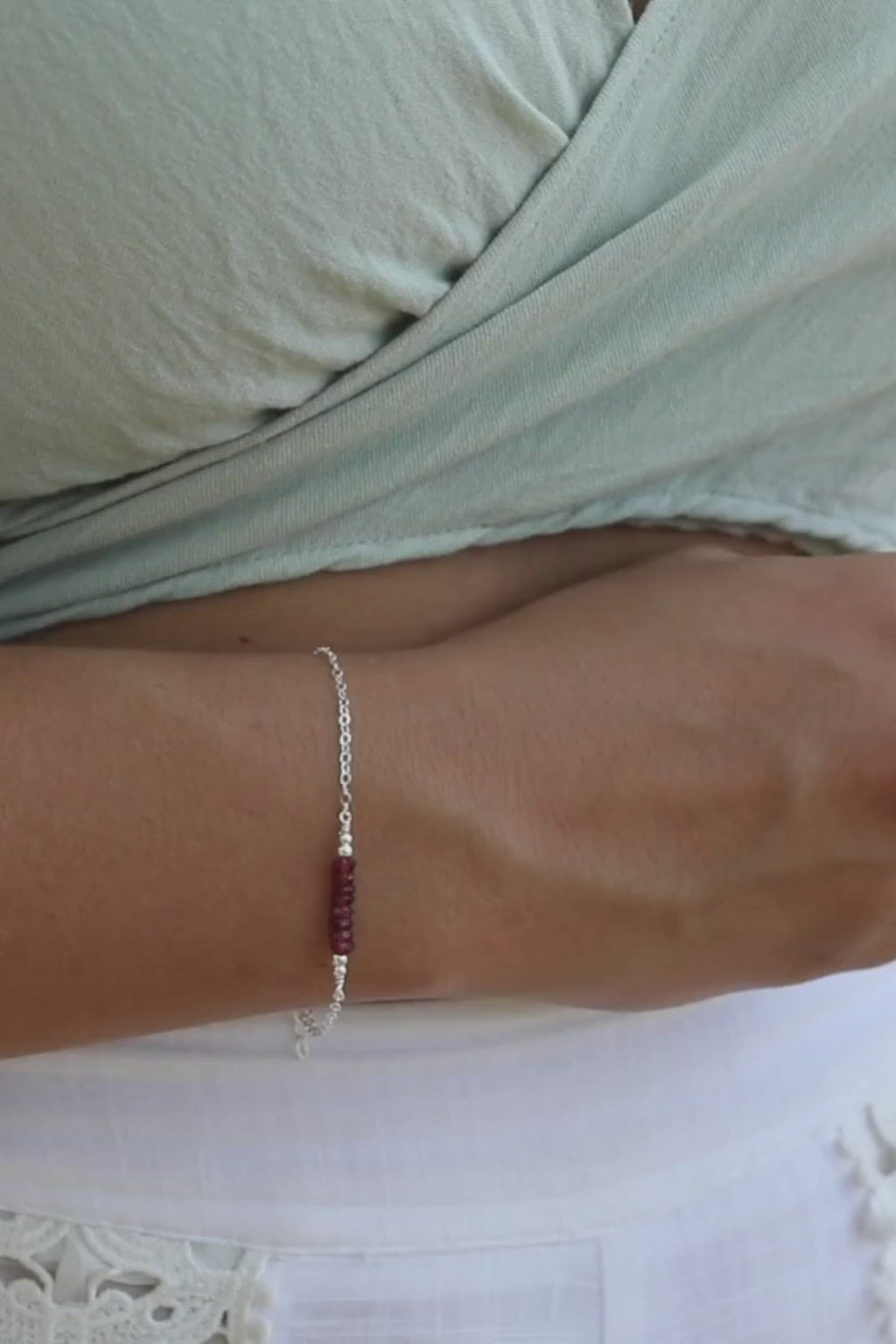 Sparkling Red Garnet Gemstone Faceted Bead Bar Bracelet