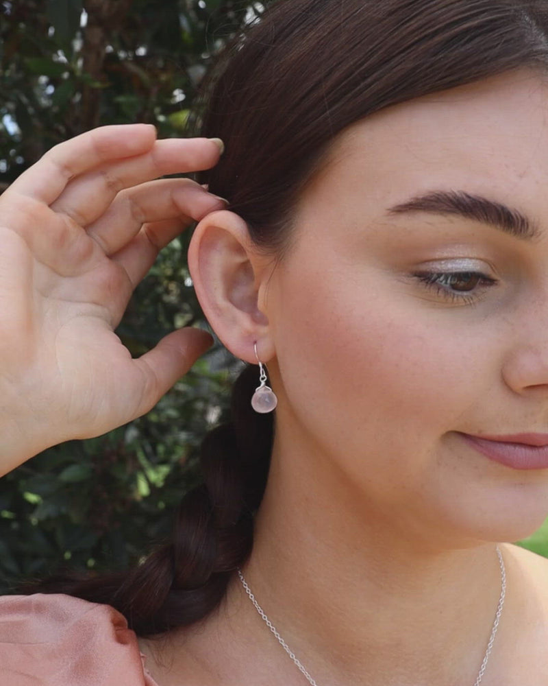 Rose Quartz Gemstone Teardrop Dangle Earrings