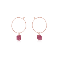 Raw Pink Tourmaline Gemstone Dangle Hoop Earrings