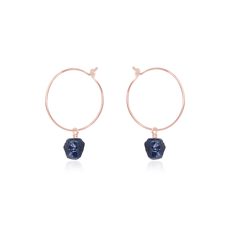 Raw Sapphire Gemstone Dangle Hoop Earrings