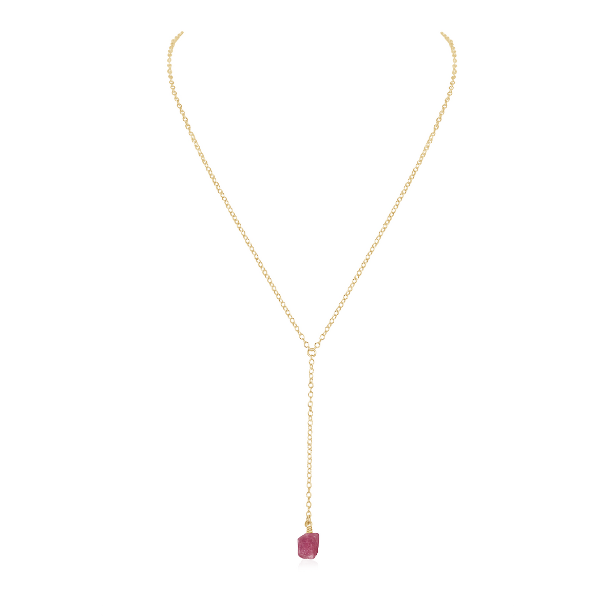 Raw Pink Tourmaline Crystal Lariat Necklace