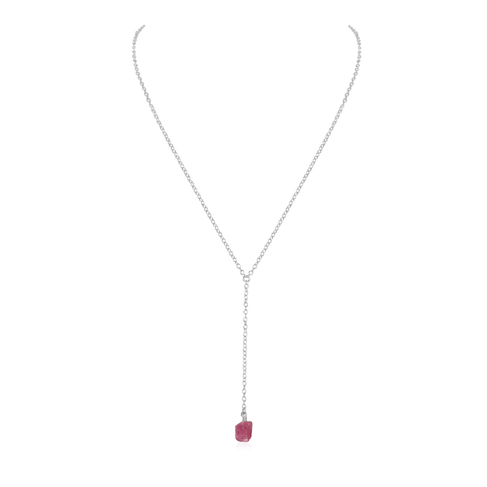 Raw Pink Tourmaline Crystal Lariat Necklace