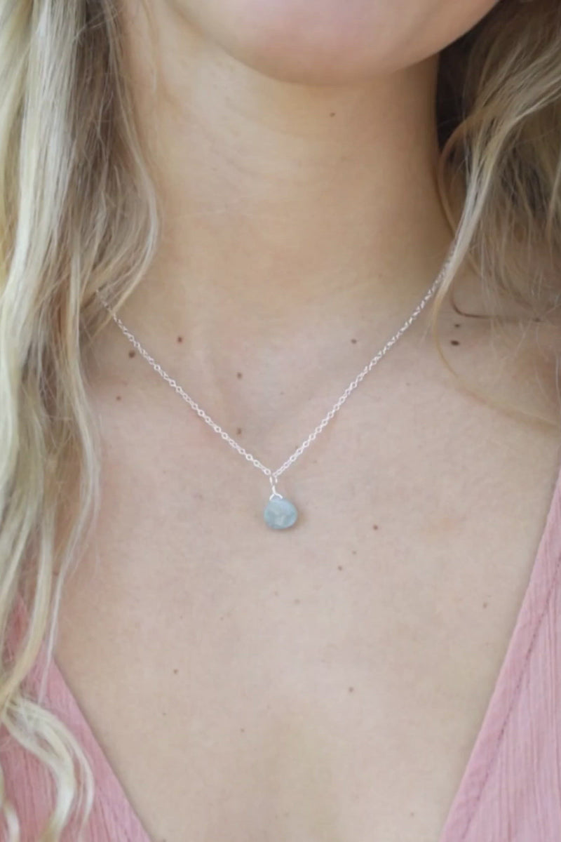 Tiny Aquamarine Teardrop Necklace