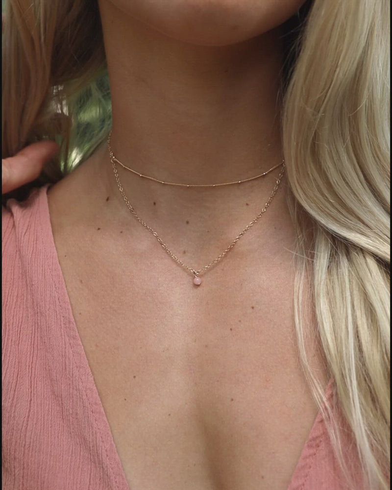 Pink Peruvian Opal Gemstone Chain Layered Choker Necklace
