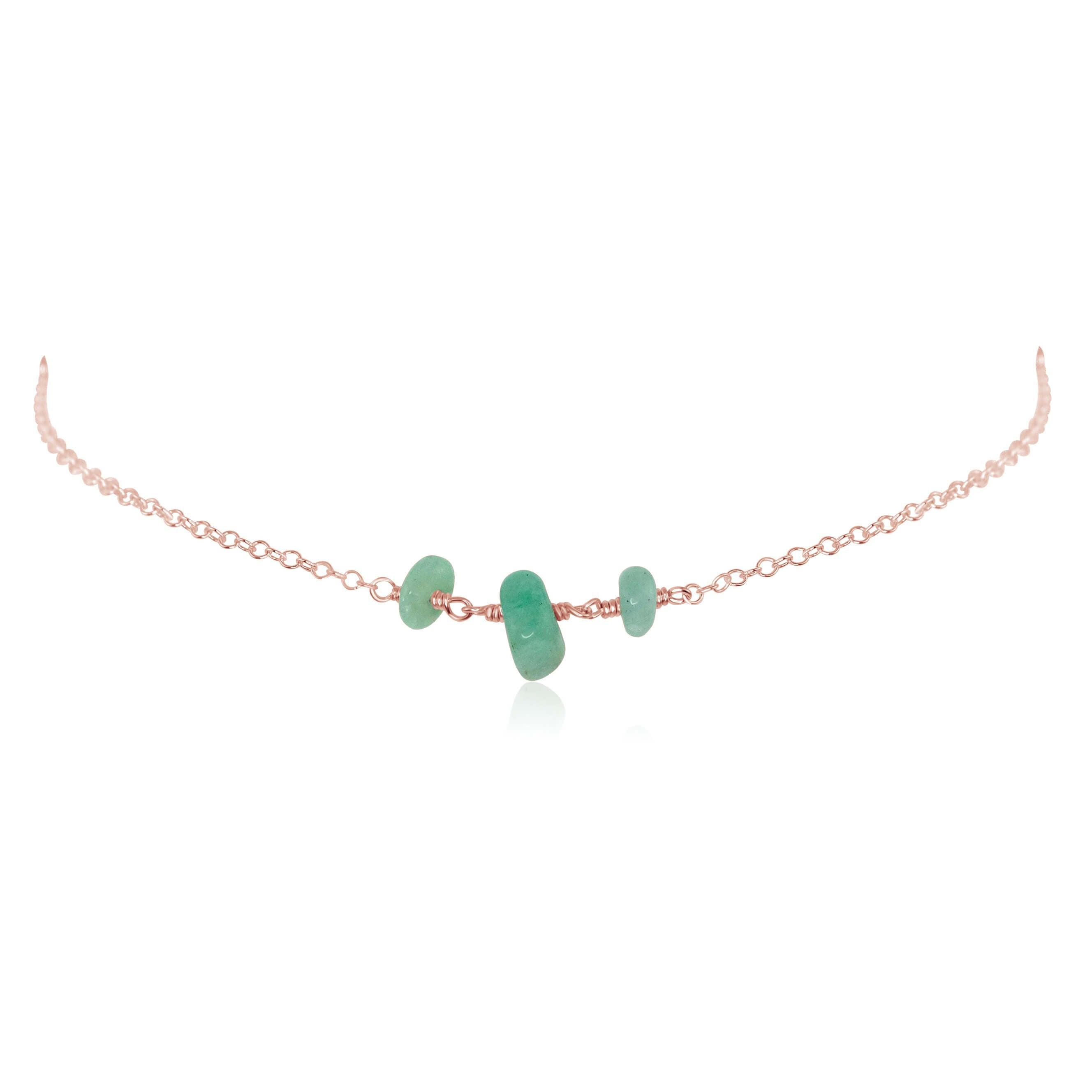Amazonite Beaded Chain Choker Necklace - Amazonite Beaded Chain Choker Necklace - 14k Rose Gold Fill - Luna Tide Handmade Crystal Jewellery