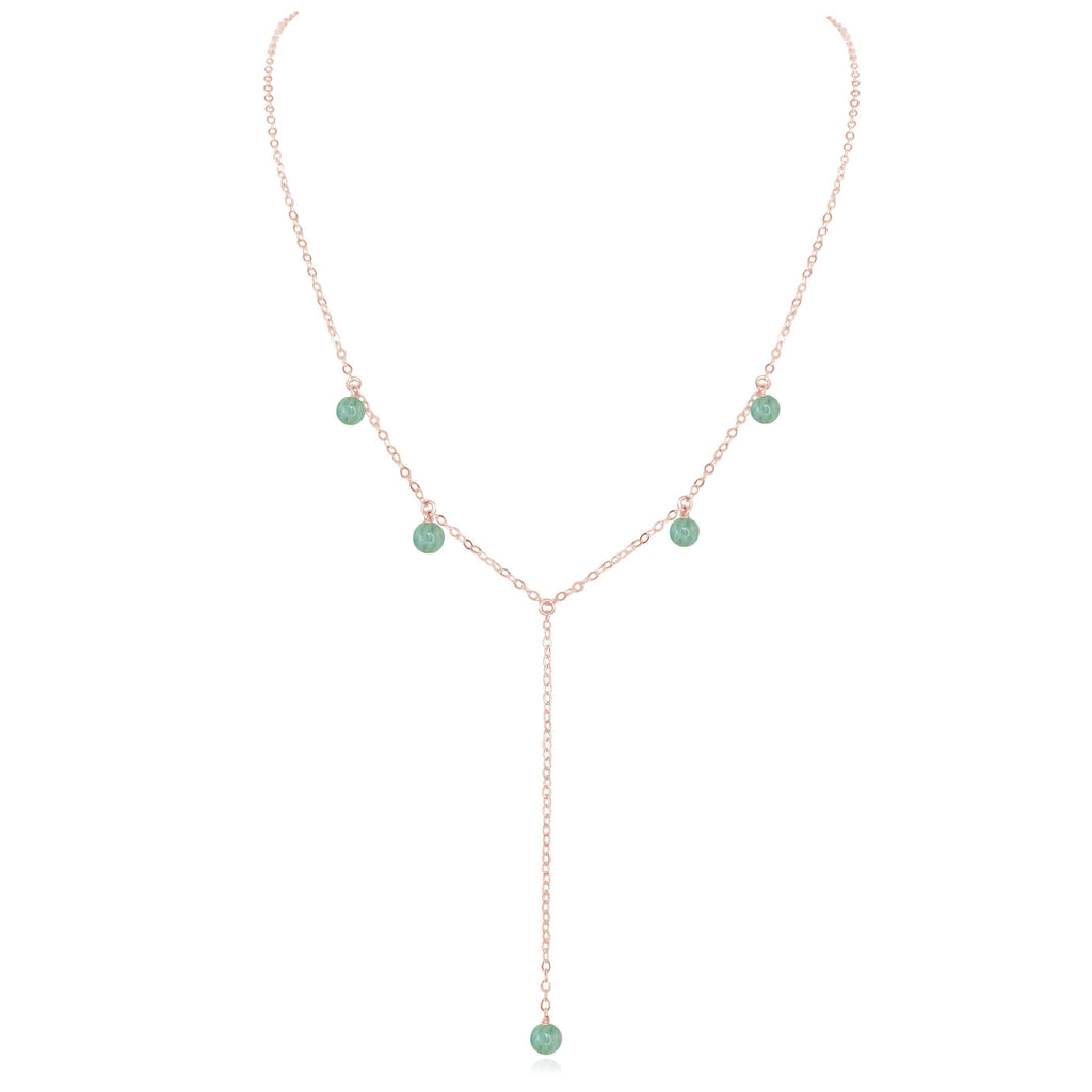 Amazonite Boho Lariat Necklace - Amazonite Boho Lariat Necklace - 14k Rose Gold Fill - Luna Tide Handmade Crystal Jewellery
