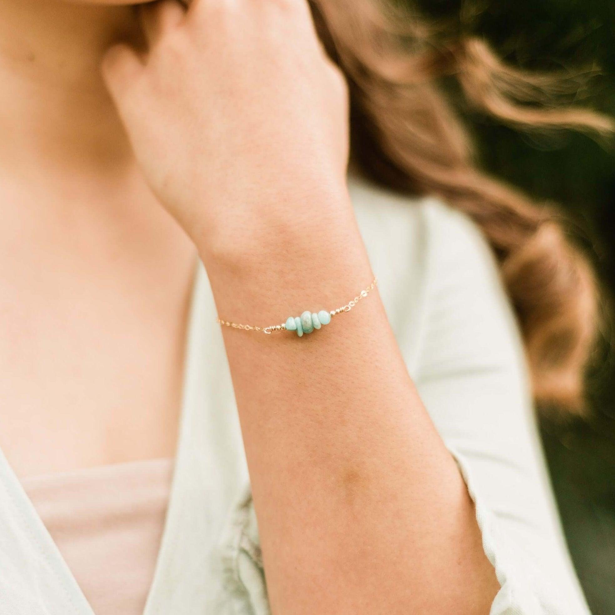 Amazonite Chip Bead Bar Bracelet - Amazonite Chip Bead Bar Bracelet - Sterling Silver - Luna Tide Handmade Crystal Jewellery
